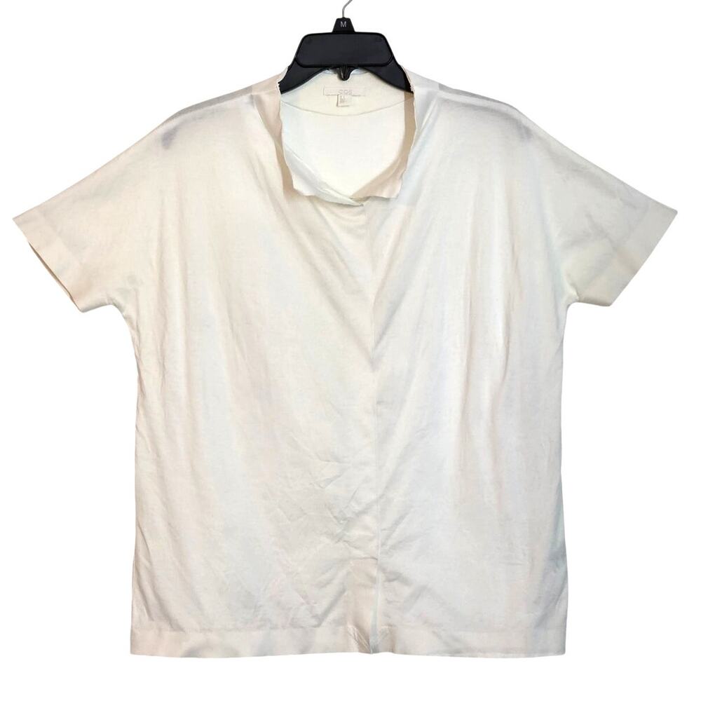 COS Short Sleeve Split Neck Pullover Relaxed Fit Top White Size Small